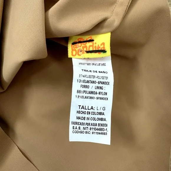 NEW Agua Bendita Oria Dust Halter One Piece Swimsuit in Beige Size Large